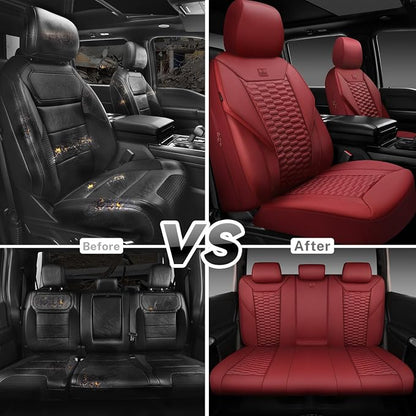 CAR PASS 3D Foam PU Leather Car Seat Covers Full Set,Luxury Breathable Faux Leather Seat Covers for Car,Anti Slip Universal Fit for SUVs Vans Sedan Trucks Automotive,Armrest Airbag Compatible Burgundy - Image 8