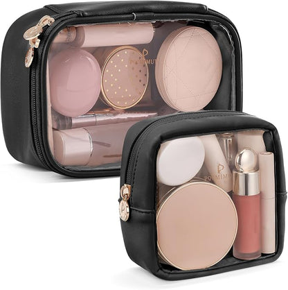 Mini Makeup Bag with Small Cosmetic Bag Travel Essentials Organizers,TSA Approved Toiletry Bag Makeup Pouch Clear Cosmetic Bags for Women Men,Black by Pocmimut