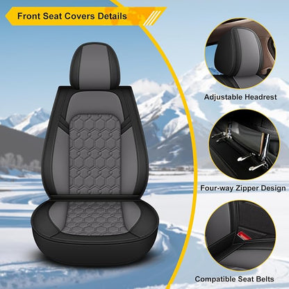 Front Seat Covers for Toyota Avalon 2001-2022 Faux Leather | Waterproof Breathable Scratch Resistant 360° Wrap Airbag Compatible Easy Clean (2 Seats,Black & Grey ) - Image 4