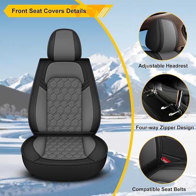 Front Seat Covers for Lexus LS 460 2007-2023 Faux Leather | Waterproof Breathable Scratch Resistant 360° Wrap Airbag Compatible Easy Clean (2 Seats,Black & Grey ) - Image 4