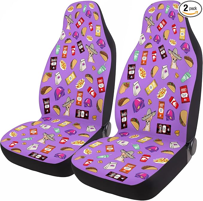 GENANY Taco Dog Car Seat Covers, 2-Piece Front Seat Set | 2-piece polyester front seat cover set, each 49.5 x 19.6 inches, with adjustable straps and hooks by GENANY
