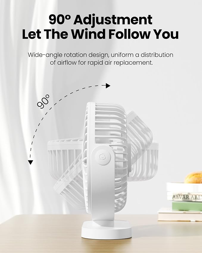 Gaiatop USB Desk Fan, 5.5 Inch Quiet 3 Speeds Small Portable Fan White | USB Powered, 5ft Cable, Mini Personal Desktop Table Fans, Powerful Cooling for Home, Office, Travel, Car, Indoor, Outdoor - Image 6