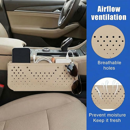Car Seat Side Pocket Organizer, PU Leather Water-Resistant Car Console Storage Bag, Multifunctional Auto Interior Door Tray Pouch Organizer Accessories for Phone Keys Sunglasses (Beige) - Image 3