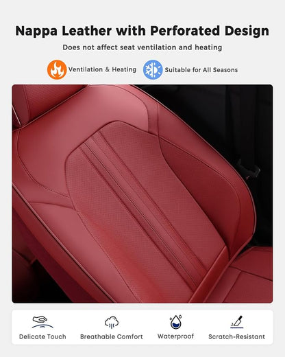 Huidasource Red Seat Covers, Luxury Faux Leather Car Seat Covers, Velcro Adjustable, with Airbags, Child Seat, Perforation Cooling＆Heating, Universal Fit for Most Cars, Vans, Trucks, SUVs, Red - Image 6