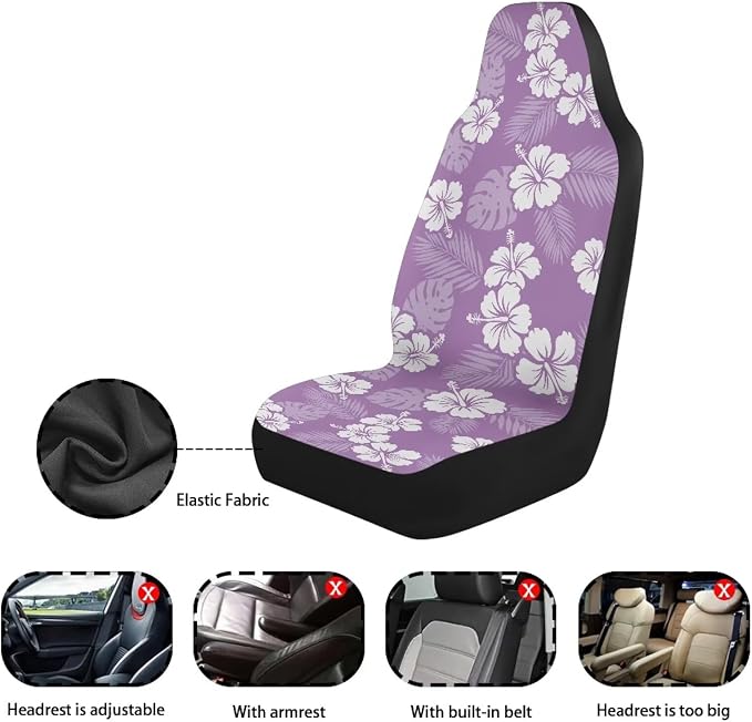 Hawaiian Florals Front Car Seat Cover Hibiscus Automobile Front Seat Covers Set of 2 Stretch Polyester Fabric Cover Universal Fit for Cars SUV Sedans - Image 6
