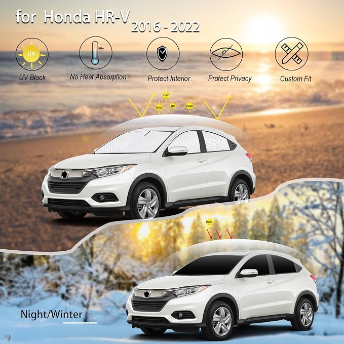 KMF 6pcs Thicken Sun Shades for Honda HR-V 2016-2022 Accessories (LX, EX, EX-L, Sport, Touring), HRV Sunshade Full Car Window Covers for Windshield Side Rear, UV Block and Blackout for Camping Outdoor - Image 5