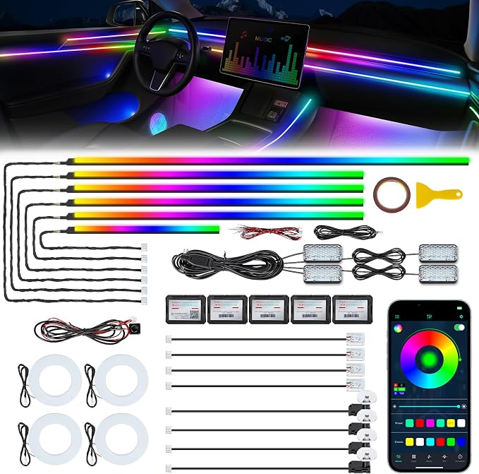 Dreamcolor Acrylic Interior Car LED Strip Light with Wireless APP, RGB 22 in 1 with 175 inches 600 LEDs Fiber Optic Car Ambient Lighting Kits, Music Sync Function Neon LED Strip for Car Accessories by Unknown