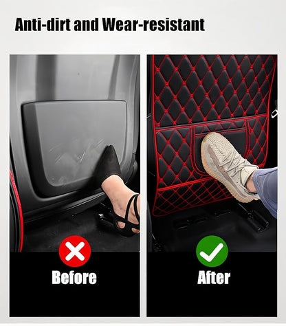 Leatherette Car Seat Protector - 2 Pack Large Car Kick Mats with Storage Organizer Seat Back Cover Against Dirty Shoes & Scratches, Universal Fit for Most Vehicles (Black with Red Line) - Image 5