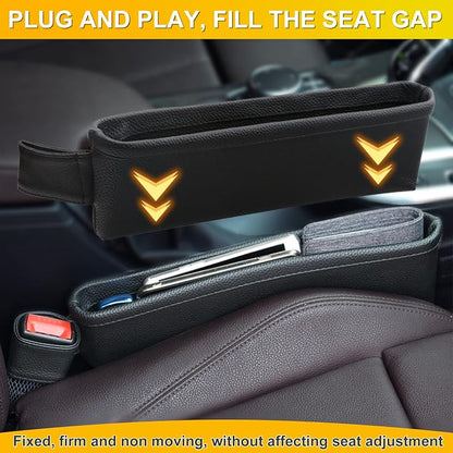 2 Pack Update Car Seat Gap Filler Organizer Leather Console Storage Box Front Side Pocket Seats Organizers Filler Interior Car Accessories for Phone Wallet Coin Key Sunglasses (Black) - Image 4