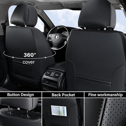 Coverado Car Seat Cover, Front Seat Cover, 2 Pack Universal Seat Covers for Cars, Breathable Nappa Leather Seat Cover, Waterproof Car Seat Protectors, Automotive Seat Covers Fit for Most Cars Black - Image 3