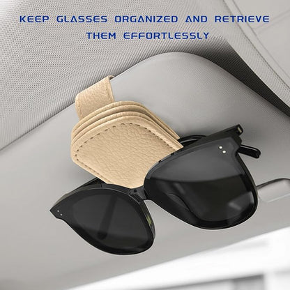 2 PCS Sunglass Holder for Car, Magnetic Leather Glasses Holder Auto Ticket Card Clip, Sun Visor Eyeglass Hanger Interior Accessories for Sedan Truck SUV, Car Accessories (Beige) - Image 4