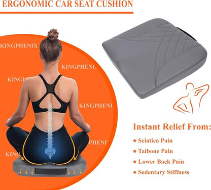 kingphenix Memory Foam Car Seat Cushion for Driving Comfort and Office Use | Coccyx and Lower Back Pressure Relief, Non-Slip Seat Cushion for Cars, Trucks, SUVs, Long Drives and Office Chairs, Gray - Image 4