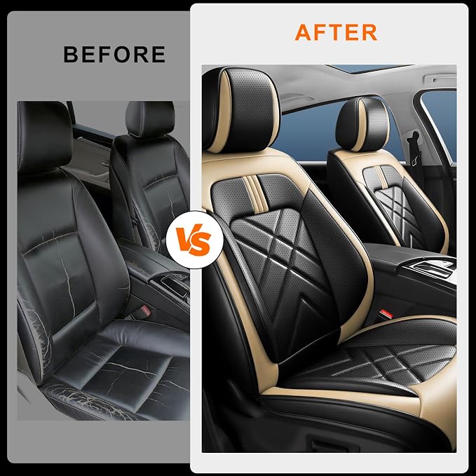 K4 Car Seat Covers Custom Fit for KIA K4 2025 2026, Premium Full Coverage Leather Automotive Seat Protectors, All Seasons Waterproof Breathable, Airbag Compatible, Front Seats, Black Beige - Image 4