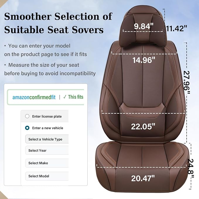 Coverado Car Seat Covers, Seat Covers for Cars, Waterproof Leather Auto Seat Protectors, Leather Car Seat Cushion, Car Interiors Accessories Universal Fit for Most Cars - Image 5