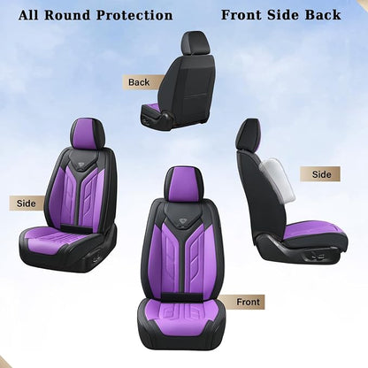 Coverado Front Seat Covers, Leather Seat Covers for Cars, Car Seat Covers Front Seats, Automotive Seat Covers Car Seat Protector Car Accessories Fit for Most Sedans SUV Pick-up Truck(Black&Purple) - Image 2