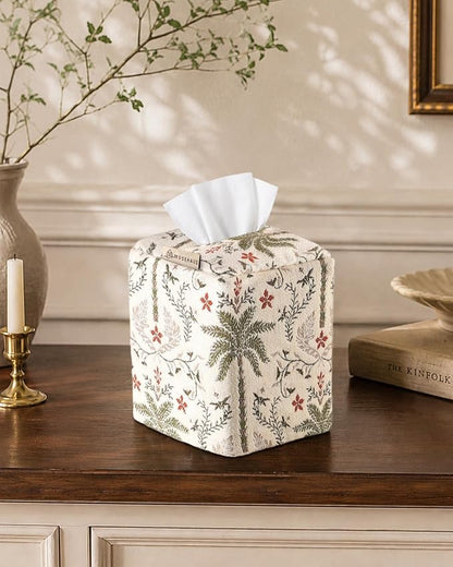 Chenille Tissue Box Cover - Vintage Farmhouse Decor, Coastal Palm | Tissue Box Cover Square, Cube Tissue Holder, 4.5x4.5x5.5 in, Home, Living Room, Bathroom, Bedroom, Office, Vanity, Car Decor - Image 6
