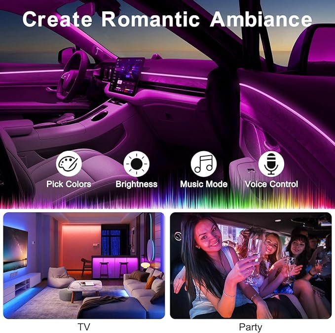 Interior Car Lights APP/Remote Control, 5 in 1 RGB USB Ambient Lighting Kit | 16 Million Colors & 29 Preset Modes, With 236 inches Fiber Optic, Music Mode Car Inside Lighting Accessories - Image 4
