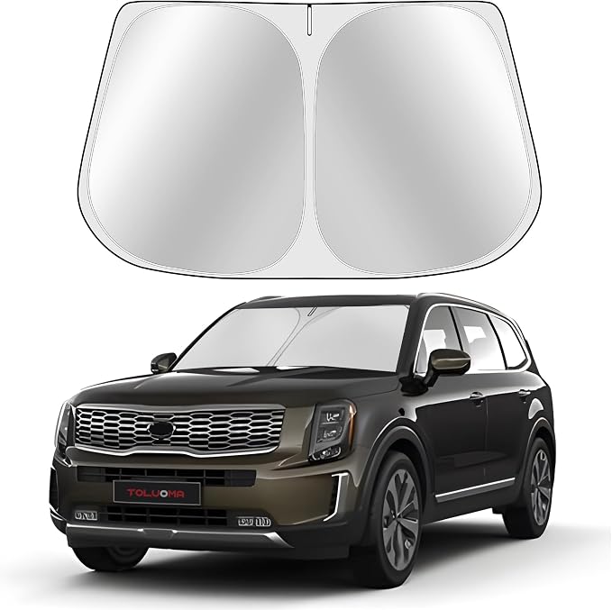 Custom Fit Windshield Sun Shade for Kia Telluride 2020-2025 - Full Coverage, 210T Reflective Fabric, Double-Layer Design - Blocks 99% UV Rays, Keeps Car Cool, Easy to Install and Store by Toluoma