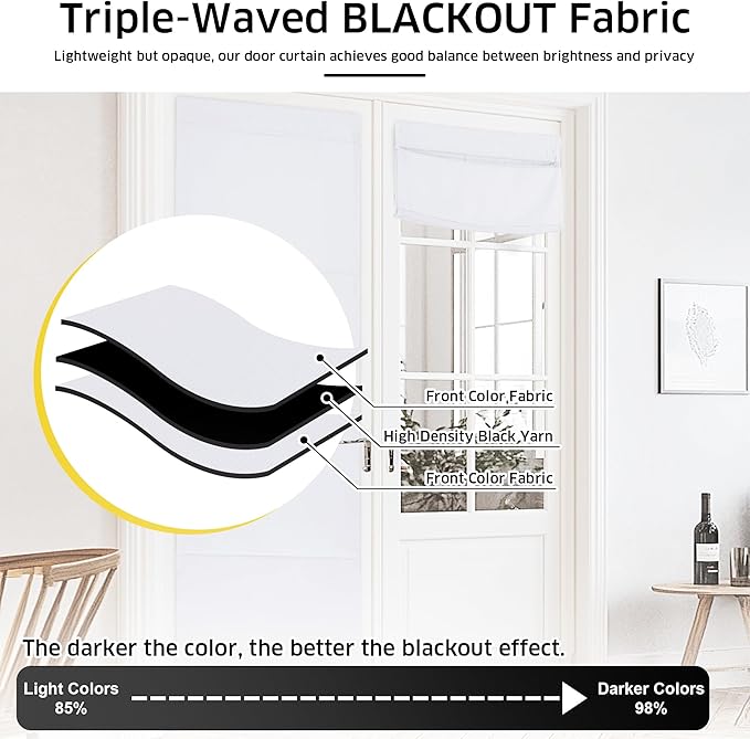 NICETOWN Blackout Door Blinds for Windows Cordless Blinds Temporary Shades | No Drill Room Darkening Shade for Bedroom Bathroom Kitchen Office (Pure White, 30 x 64 inch Long, 1 Panel) - Image 4