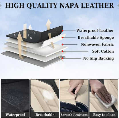 Coverado Seat Covers, Car Seat Covers Full Set, Leather Seat Covers for Cars, Automotive Seat Covers Car Seat Protector Car Accessories Fit for Most Sedans SUV Pick-up Truck(Black&Beige) - Image 7