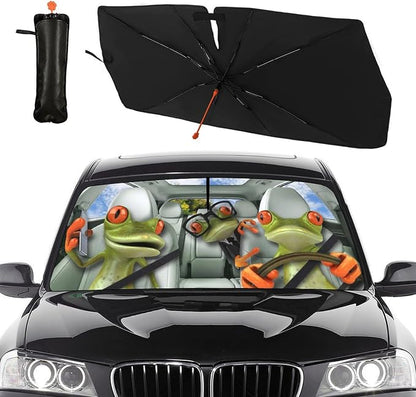 Socira Funny Frog Car Windshield Sun Shade Umbrella Style Sunshade Fun | Automotive Foldable Frog Driver Front Car Accessories Interior Decor to Keep Vehicle Cool for Most Vehicles 57'' X 30'' - Image 7
