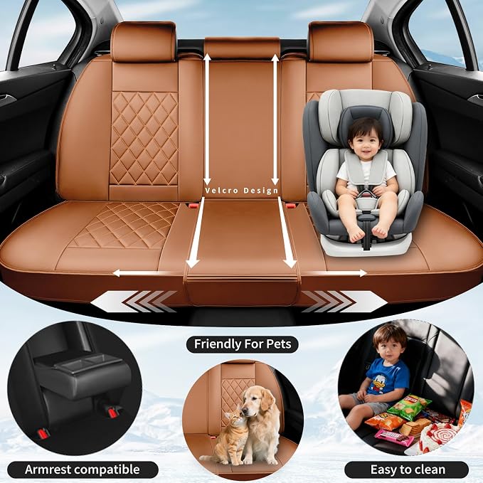 Fit Highlander Premium Leather Car Seat Covers for Toyota Highlander 2007-2025 2026 - Waterproof，Breathable，All-Weather Seat Cushion Protecto & Airbag Compatible, 2 Front Seat Brown - Image 3