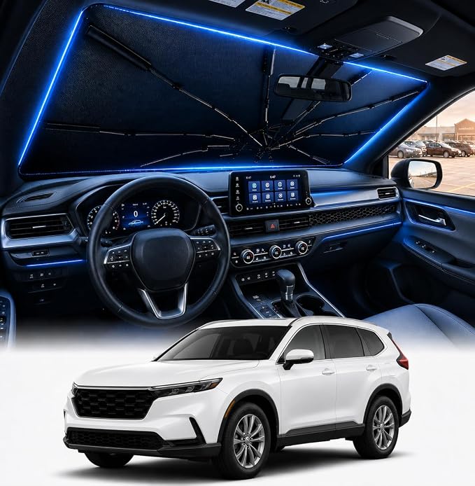 [2026 Upgraded] DooGooCoo Windshield Sun Shade Umbrella for Honda CRV 2023-2025 2026 [100% Sunlight Blocked, Cooling Ice Crystal] Sunshade for Car Windshield for CRV Sun Shade, Custom Fit for CRV. by DooGooCoo