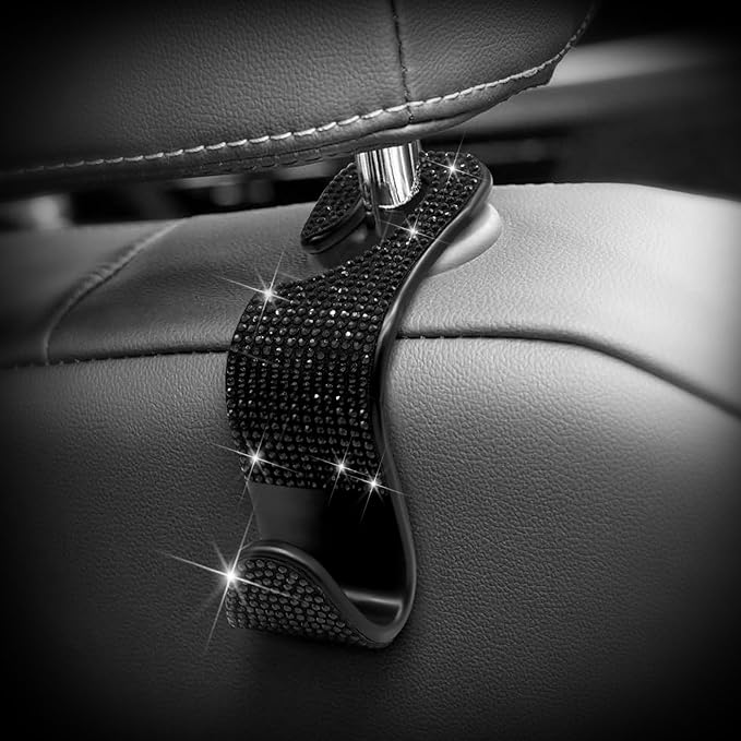 Generic Car Purse Hook Bling Car Headrest Hook for Women Girls, 4 Packs Auto Back Seat Hangers Rear Headrest Hook for Purse, Bag, Handbag, Grocery (Black) - Image 3