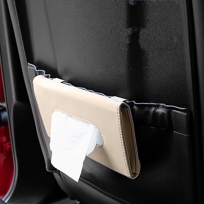 2PCS Car Tissue Holder Sun Visor Napkin Holder with Tissue Car Mask Holder | Refill Car Mask Holder PU Leather Tissue Box Tissue Box Holder Hanging Tissue Holder Mask Dispenser for Car - Image 4