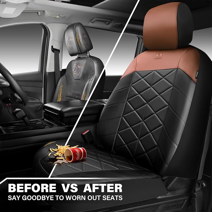 CAR PASS Memory Foam Leather Front Seat Covers, Waterproof Nappa Leather Seat Covers Front Seats Universal Fit for Cars,SUV,Truck Seat Covers Thick 3D Foam Comfortable, Airbag Compatible Black Brown - Image 4