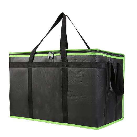 Bodaon 2-Pack Insulated Food Delivery Bag, XXX-Large Meal Grocery Tote Insulation Bag for Hot/Cold Food, Commercial Cooler/Thermal Bags, Large Capacity Reusable Warming Bag, Black with Green Edge by Bodaon