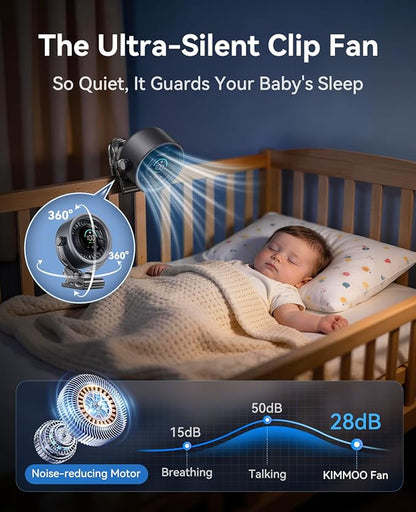 KIMMOO 4000mAh Rechargeable Portable Clip on Fan-100-Speed Touch Control, LED Display, 360° Rotate Quiet Turbo Desk Fan, Small Battery Operated USB Fan for Stroller Bed Travel Camping Golf Gym (Black) - Image 7