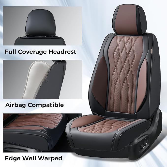 Coverado Seat Covers FullSet, 5 Seats Car Seat Protector, Waterproof Nappa Leather Cushion, Front & Rear Fit for Most Sedans SUV Pick-up Truck-Black&Coffee - Image 5