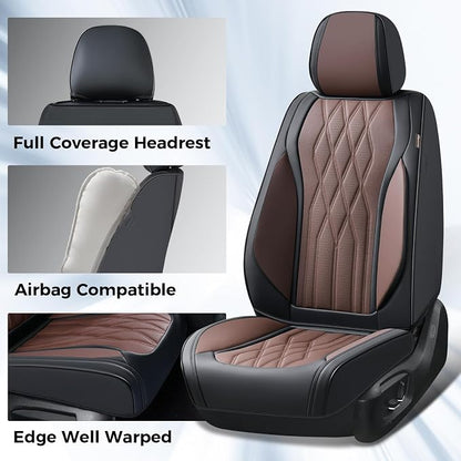 Coverado Seat Covers FullSet, 5 Seats Car Seat Protector, Waterproof Nappa Leather Cushion, Front & Rear Fit for Most Sedans SUV Pick-up Truck-Black&Coffee - Image 5