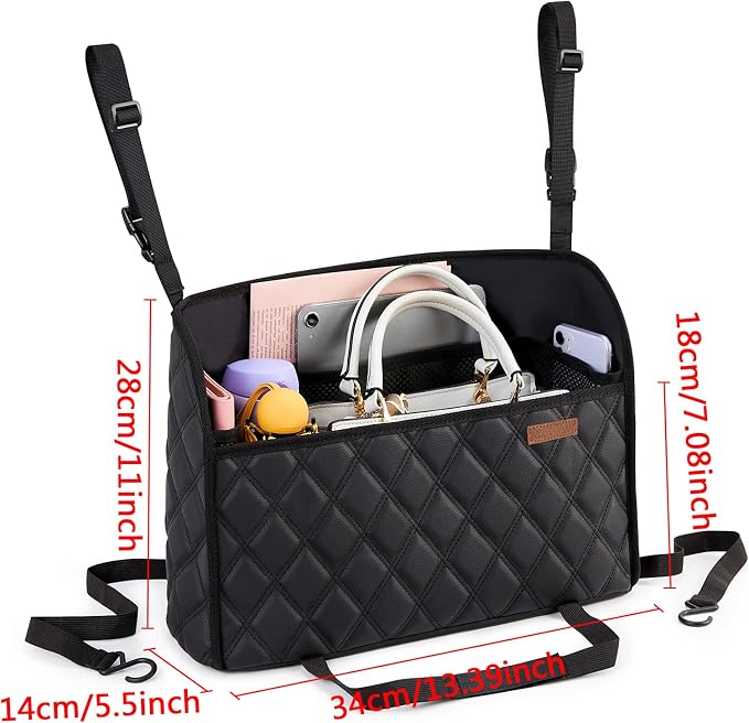 WLLWOO Car Net Pocket Organizer Purse Holder Console Front Seat Storage | Multi Pocket Car Seat Organize Bag Handbag Holder Between Seats Back Barrier - Image 3