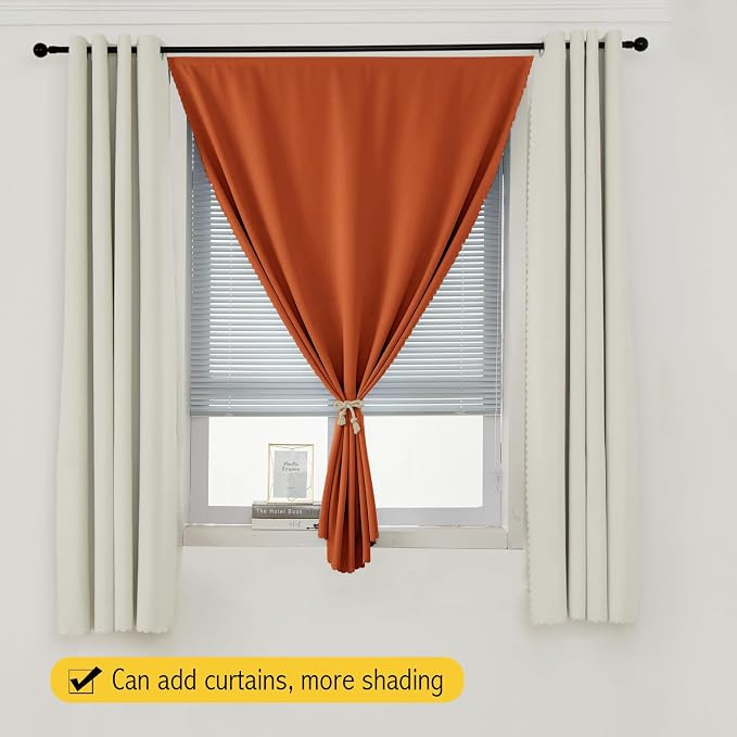 Instant Blackout Window Curtain with Reusable Adhesive, Thermal Insulated Fabric for RV Camper Small Windows, 71" W x 72" L, Orange, 1 Panel - Image 8
