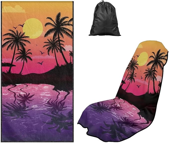 Sunset Palm Trees Car Towel Seat Cover Soft Breathable Car Seat Cover Protector with Storage Bag Easy to Installation Fits for SUV Vehicle Sedan Truck by Aplkyhs