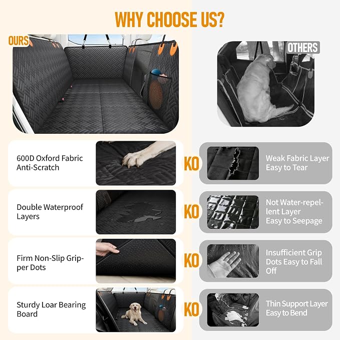 Dog Car Seat Cover for Back Seat, Hard Bottom Back Seat Extender for Dog | Back Seat Pet Cover for Dogs - Supports 400lbs, Waterproof Heavy Duty Scratch Resistant, Dog Hammock for Midsize SUVs/Trucks - Image 5
