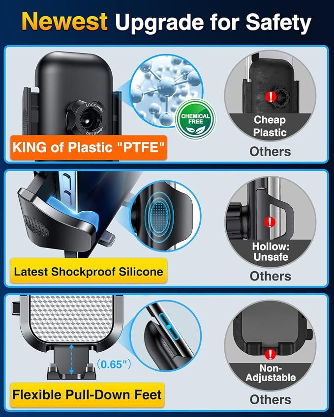 VANMASS [True Military-Grade] Car Phone Holder [Best Suction & Clip] Cell Phone Mount for Dashboard Windshield Vent Truck Cradle Dash Stand for iPhone 15 Pro Max 14 13 12 Android, White - Image 7