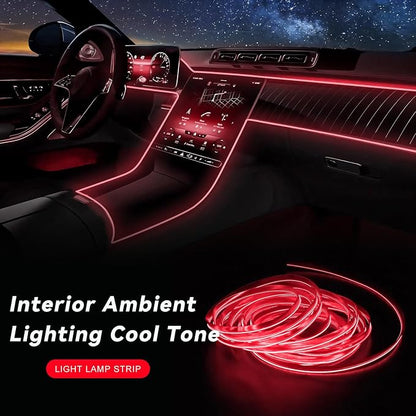 EL Wire Interior Car LED Strip Lights, 16.5FT 5V EL Wire Strip Neon Glowing Strobing Light w/ 5mm Sewing Edge, USB Electroluminescent Ambient Lighting Kit for Car Inside Decoration (Red) - Image 4