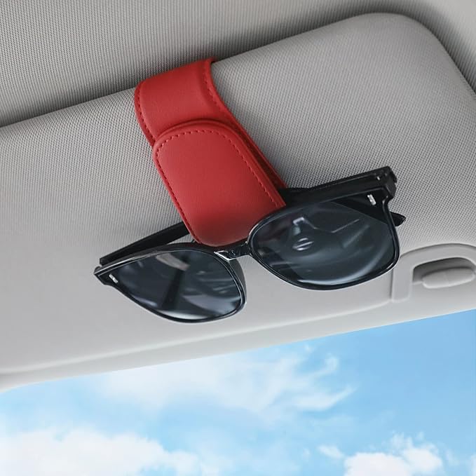 Sunglass Holder for Car Sun Visor Sunglasses Clip Car accessories -Red | sun visor organizer, ticket card clip, eyeglass sunglasses holder, one-handed magnetic, anti-scratch, car stuff for women men - Image 8
