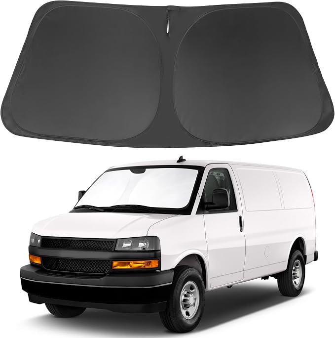 Windshield Sun Shade for 1996-2026 Chevrolet Express 1500/3500/4500 | Full covered, Foldable & Durable, Block UV Rays, Reduce Heat, Easy to install, Keep Car Cooler by LHFLIVE