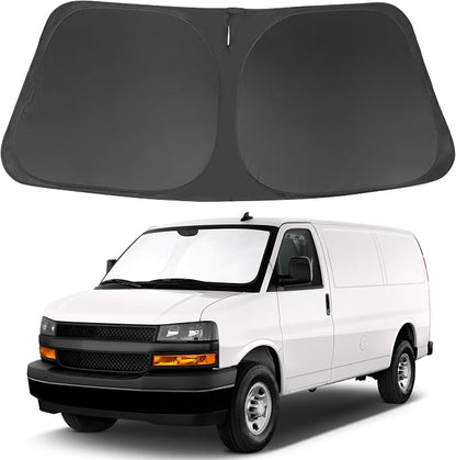 Windshield Sun Shade for 1996-2026 Chevrolet Express 1500/3500/4500 | Full covered, Foldable & Durable, Block UV Rays, Reduce Heat, Easy to install, Keep Car Cooler by LHFLIVE