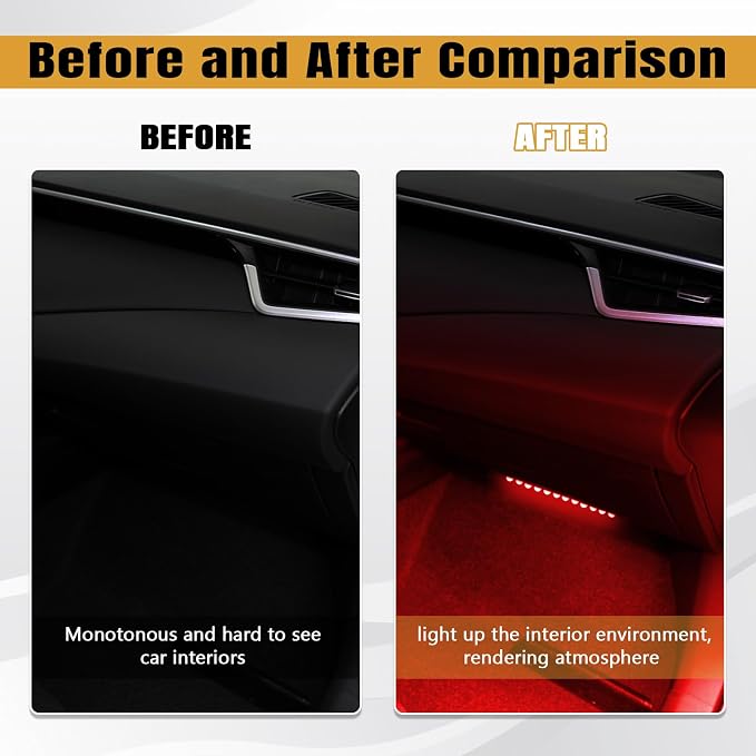 wuyaoyao Car LED Strip Light, Ambient Lighting Kit w/USB Port, Red | 12V 24 LED Lights for Decor, RGB Neon Atmosphere Lamps, Under Dash Ambient Night Light, Universal Car Accessories - Image 4