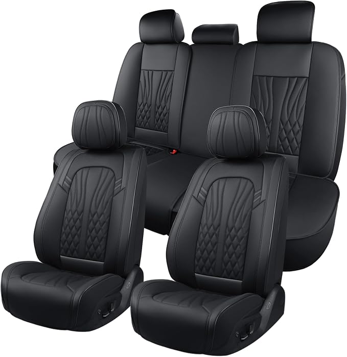 MINGBRON Leather Seat Covers,Car Seat Protector Waterproof,Seat Covers Full Set, Car Seat Protectors 5 Seats,Automotive Seat Covers Fit for Most Cars Black by MINGBRONCARSEATCOVER