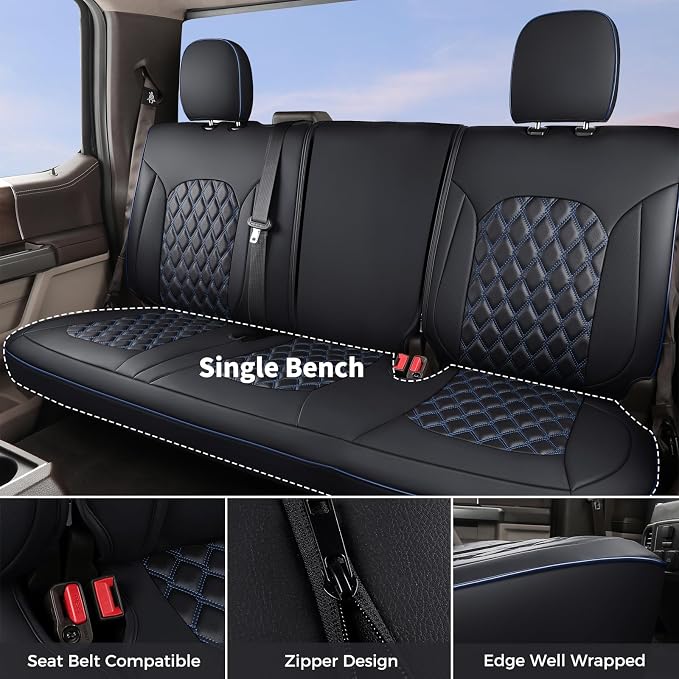 Huidasource 2007-2017 Wrangler JK Seat Covers 2 Door Full Set, Black&Blue | Waterproof Leather Custom Car Seat Cover, JK Seat Cushion Protector Fit for Jeep Wrangler JK 2-Door Sahara Sport Rubicon - Image 3