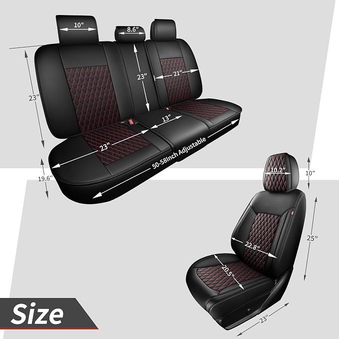 Black and Red Thick Nappa Leather Automotive Front Car Seat Covers Set of 2 | Univerasal Fit,3D Contoured,Waterproof,ThickTexture Nappa Leather,for most Suvs Trucks Sedans - Image 6