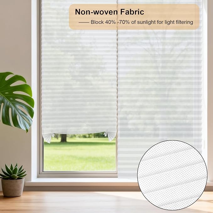 Window Blinds Cordless No Drill Cut to Size Clip On Stick On Self Adhesive Temporary Blinds Pleated Paper Blinds for Windows Doors Shades for Home Nursery Bedroom Kitchen Bathroom | Non-Woven, Light Filtering, Easy Install, Self Adhesive, Pleated Windo... - Image 5