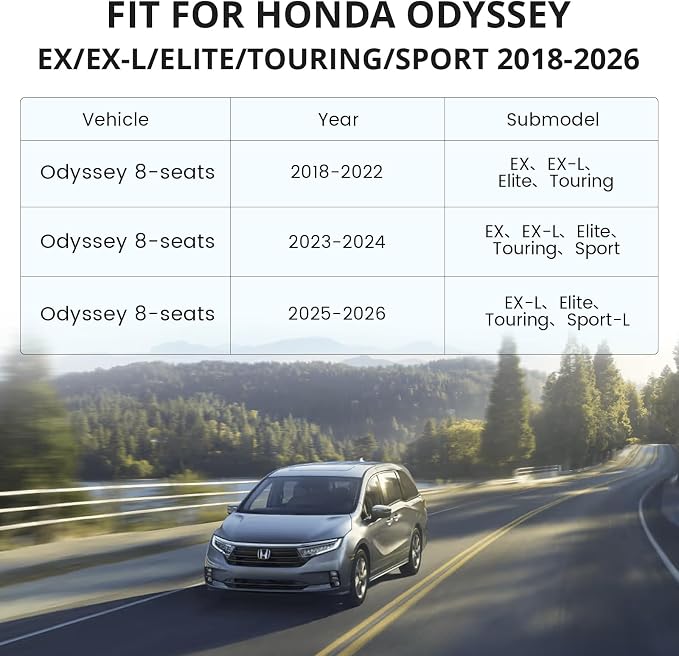 Full Set Car Seat Covers for Honda Odyssey 2018-2026,8-Seater,Faux Leather | for EX,EX-L,Elite,Touring,Sport,2nd Row 40/20/40 Split Seat,Luxury Waterproof Seat Protector,Fit Like A Glove(Black & Gray) - Image 2
