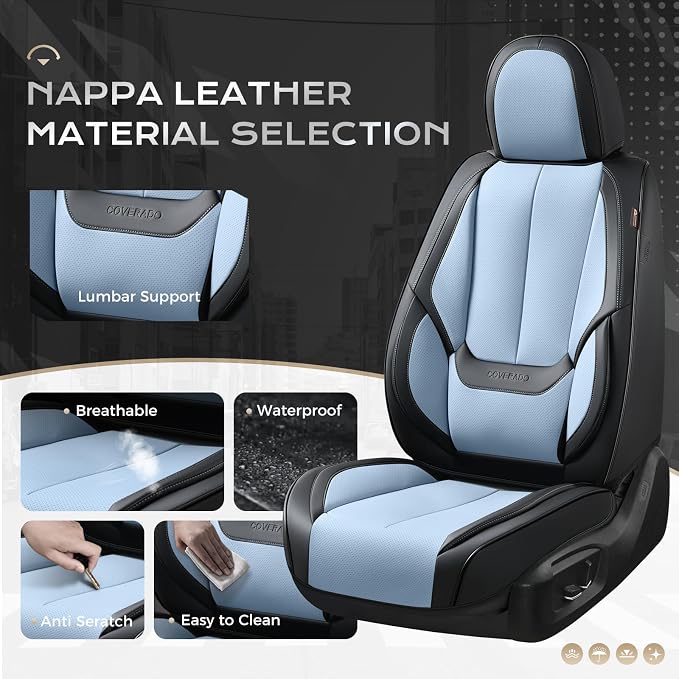 Coverado Car Seat Covers, Seat Covers for Cars, Waterproof Leather Auto Seat Protectors, Leather Car Seat Cushion, Car Interiors Accessories Universal Fit for Most Cars - Image 3